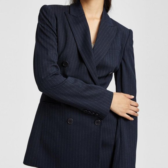 NWT $498 THEORY POWER NAVY STRIPED DOUBLE BREASTED JACKET BLAZER SIZE 2